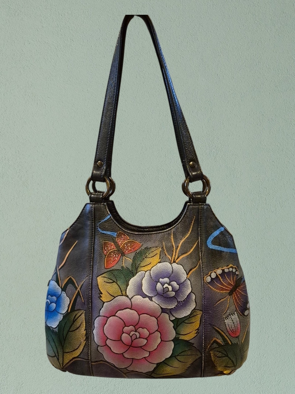 Anuschka Hand Painted Leather Hobo Shoulder Bag